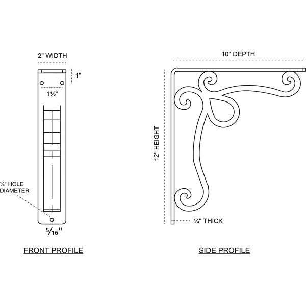 Orleans Wrought Iron Bracket, (Triple Center Brace), Antiqued Brass 2W X 10D X 12H